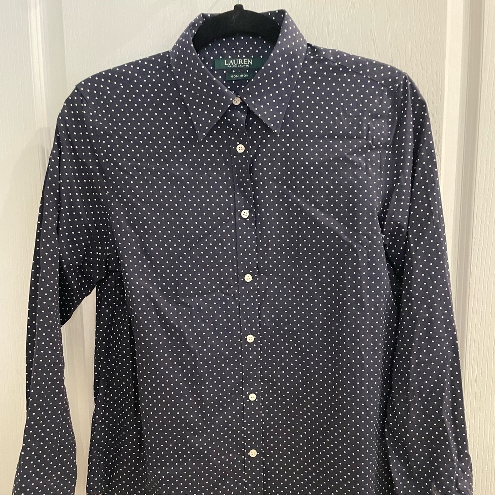 Ralph Lauren Navy Button-Down Shirt with White Polka Dots